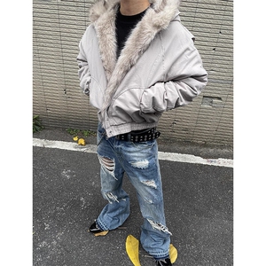 现货高品质美式高街冬季重磅硬挺短款座山雕毛领棉衣男女加厚外套图片