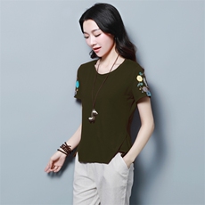 绣花款短袖T恤2021年新款时尚宽松大码上衣女，女装T恤，涵誉