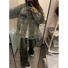 【有货】美式复古泼墨涂鸦破洞牛仔外套男女工装夹克J61HH-特P72，男装夹克，星座1007（原301D）