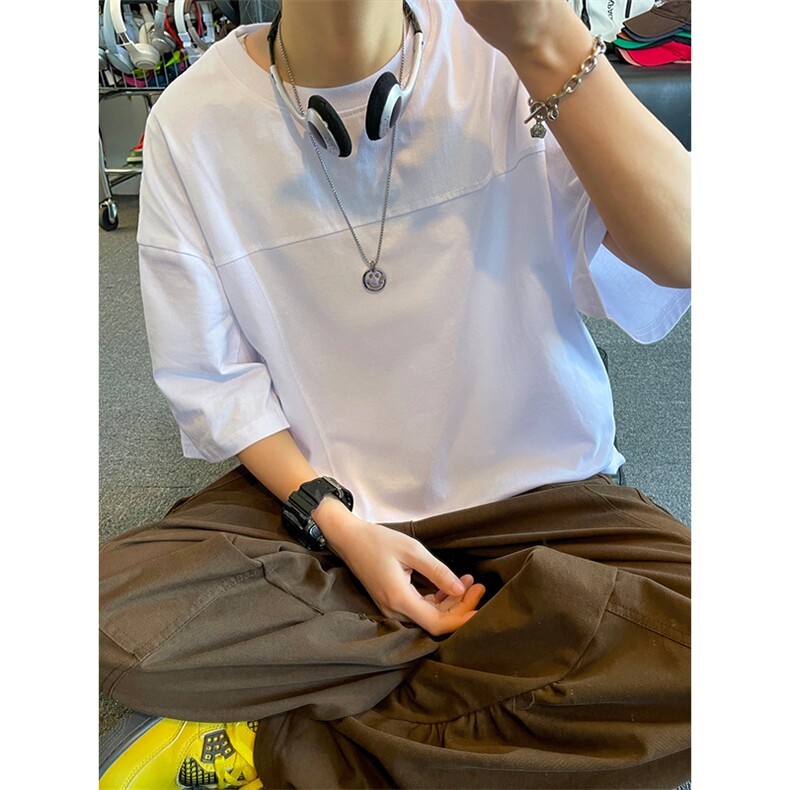 美式风套头短袖T恤男女宽松型简约显瘦纯棉圆领上衣T3610-特价P25图片