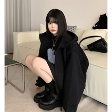 抖音得物高品质26春装美式高街重磅宽松结构高领连帽卫衣外套W60，女装短外套，电商A486-1