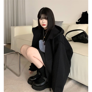 抖音得物高品质 26春装美式高街重磅宽松结构高领连帽卫衣外套W60图片