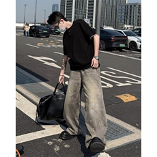 新中式T恤男士短袖宽松夏季薄款冰丝体恤潮流休闲五分袖上衣，男装T恤，星座601-1
