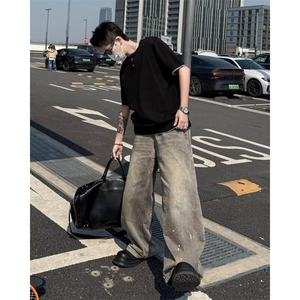 新中式T恤男士短袖宽松夏季薄款冰丝体恤潮流休闲五分袖上衣图片