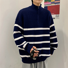半拉链polo衫毛衣男秋冬条纹加厚线衫复古痞帅针织外套3117-P58，男装Polo衫，星座715-4