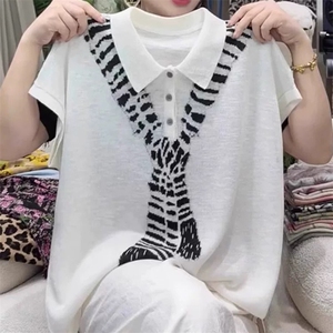 夏季竹节麻韩系印花短袖时尚百搭潮流图片