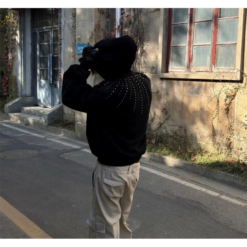 可拆卸领烫钻外套男款痞帅发型师潮牌男女重磅开衫卫衣~HY113,女装短外套,星座601-1