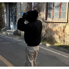 可拆卸领烫钻外套男款痞帅发型师潮牌男女重磅开衫卫衣~HY113，女装短外套，星座601-1