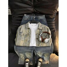 美式高街黄泥色工装牛仔外套男春秋季水洗做旧夹克，男装工装外套，星座410-6（原星座1304-1）