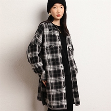 羊绒开衫女中长款千鸟格子衬衣领针织大衣外套，女装羊绒大衣，五色羊羊绒