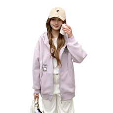 现货2026春秋季连帽外套女针织撞色可爱风学生休闲百搭外套，女装卫衣/绒衫，网红馆