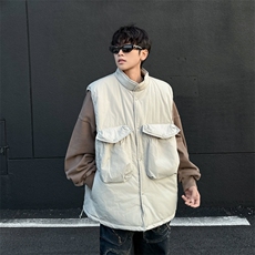 2024新款潮流慵懒大口袋纯色马甲棉服日系百搭现货W8512-P60，男装棉衣，星座512-4