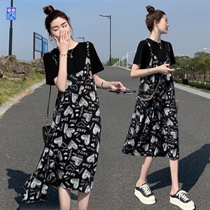 【现货！！闪电发货】2022夏季新款时尚假两件显瘦连衣裙图片