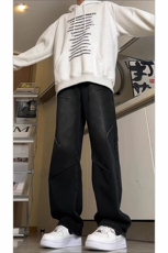 港风日系复古宽松潮流阔腿休闲牛仔裤男潮XZ213-NZBZ03-P60控78，男装牛仔裤，星座213