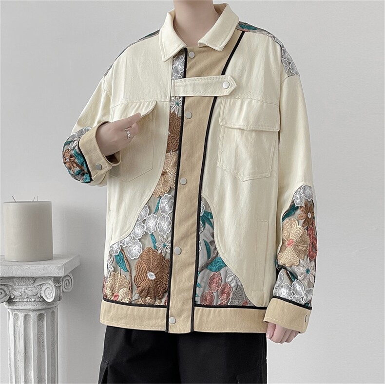 2021秋新款风刺绣夹克男日系明线拼接宽松薄款外套W1196-P75,男装夹克,星座512-4