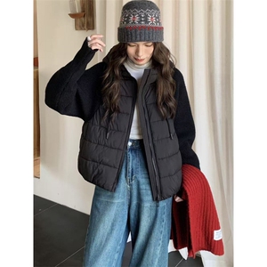 A595-P108 冬季排骨棉服马甲棉衣假两件连帽毛衣抗起球上衣图片
