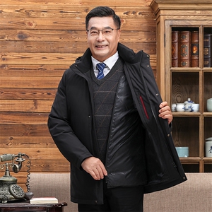 主推可拆卸帽内胆中老年羽绒服外套男短款爸爸装白鸭绒羽绒服大衣图片