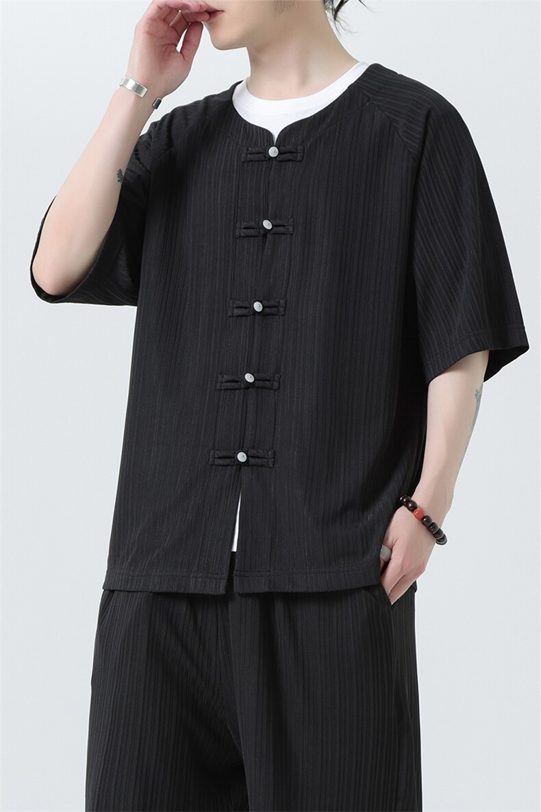 2025夏季新款风男汉服盘扣新中式开衫唐装纹路衬衫C101-P45,男装衬衫,电商B277(原6028)