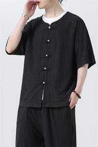 2025夏季新款风男汉服盘扣新中式开衫唐装纹路衬衫 C101-P45图片