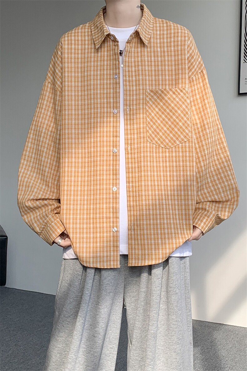 衬衫男秋季新款港风宽松格子长袖衬衫CS802-特P28,男装衬衫,星座214-3