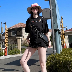 万针全刺绣工艺抖音得物高品质260克重磅纯棉双纱美式高街短袖T恤图片