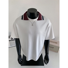 韩系ins氛围感撞色翻领短袖T恤潮酷个性质感上衣HY924TP30控58，男装T恤，电商A102B