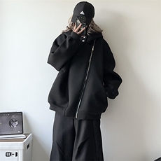 抖音得物品质26春装美式重磅结构斜拉链高领连帽卫衣开衫外套W61，女装短外套，电商A486