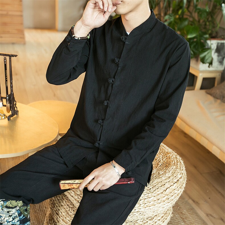 2021风男装棉麻长袖衬衣复古盘扣大码上衣QT6005-CS08,男装衬衫,星座1112-5（原712-5）