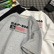 320g高克重磅藏青色新疆棉短袖T恤男纯棉三本针oversize半截袖夏，男装T恤，电商B367
