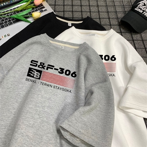 320g高克重磅藏青色新疆棉短袖T恤男纯棉三本针oversize半截袖夏图片