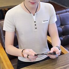 5021男士短袖t恤薄款V领春夏韩版纯色休闲打底衫青年男装上衣，男装T恤，电商D310（原电商305）