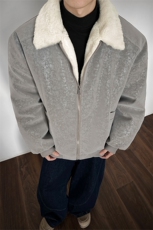 蛇纹亮面棉服加厚毛领潮流休闲夹克皮衣男D51221-TP80158，男装夹克，电商A102