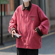 日系工装火龙果色外套男春秋2023新款复古宽松初秋高级感夹克，男装夹克，星座716-4