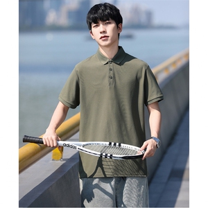 P02短袖男夏季新款纯色潮流半袖上衣休闲透气高级翻领polo衫T恤衫图片