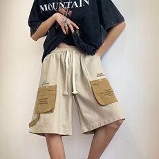 撞色口袋工装短裤男士夏季潮牌宽松直筒裤情侣百搭五分裤子，男装牛仔裤，星座410-7