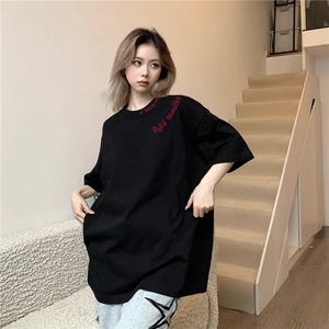 网图美式刺绣字母纯棉重磅短袖t恤男女情侣款夏季上衣图片