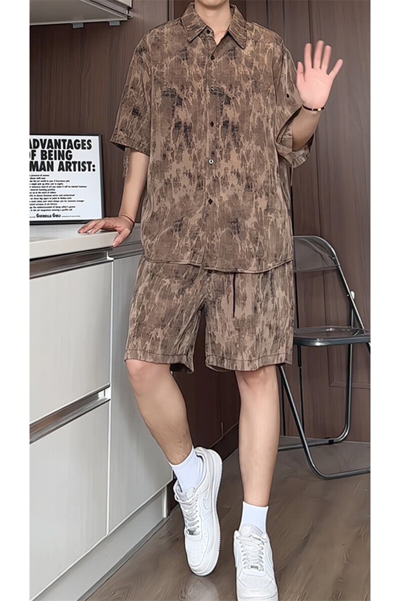短袖衬衫男+短裤男套装男聚酯纤维M-5XL大码TZ78717P50控98,男装牛仔裤,星座226-1