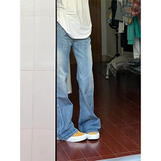 浅蓝色微喇牛仔裤男夏季薄款美式高街显瘦裤子cleanfit高腰直筒裤，男装牛仔裤，星座1007（原301D）