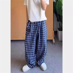 格子阔腿裤男女夏季新款同款ins风宽松直筒拖地裤慵懒休闲薄裤子图片
