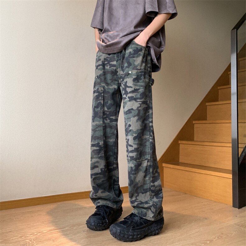迷彩工装裤男潮牌美式高街直筒休闲裤子ins宽松阔腿裤NK068-P50,男装工装外套,电商D202