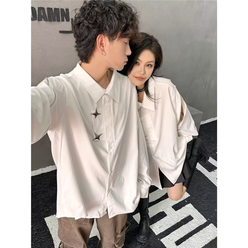 新款新中式机能风衬衫男女情侣冰丝潮气质潮流简约文艺慵懒无品牌,男装衬衫,星座506A