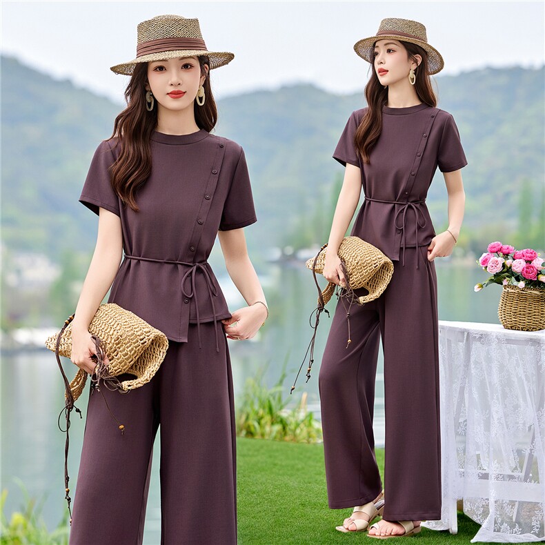 天丝麻套装女2026超火优雅夏季新款气质高级感阔腿裤两件套装，女装套装/套裙，衣之秀