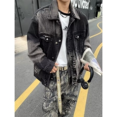 美式高街vibe扎染牛仔外套春秋款男破坏高级感情侣牛仔衣工装夹克，男装工装外套，星座1013