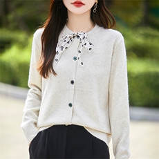 法式小香风蝴蝶结针织开衫女小众设计感毛衣减龄外套2025秋冬上衣，女装针织衫/毛衣，暖烁特种纱工厂店