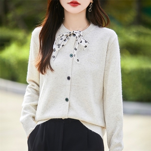 法式小香风蝴蝶结针织开衫女小众设计感毛衣减龄外套2025秋冬上衣图片