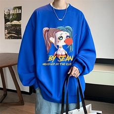 华夫格卫衣圆领卫衣男大码长袖t恤男外套HW76298-P30加绒款-P40，男装卫衣，电商A040