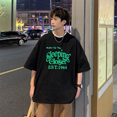 短袖t恤男士夏季装美式宽松上衣服潮牌潮流2023新款T0160-P40，男装T恤，星座308B-2