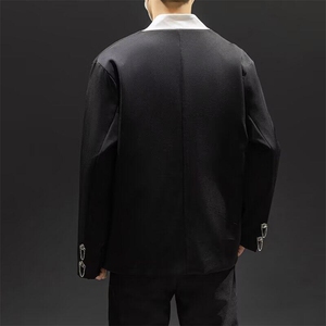 F502P60新中式风西服男士春秋季小众金属扣宽松潮流痞帅小西装图片