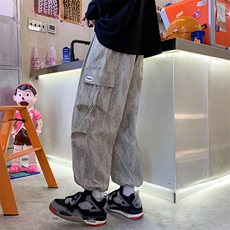 港风2024秋冬款宽松迷彩纹多口袋抽绳束脚运动休闲裤2115-P55控69，男装休闲裤，星座914-3