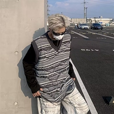 破坏感流苏宽松毛衣男女v领美式情侣马甲针织衫秋冬M5679/P48，男装针织衫/毛衣，星座506